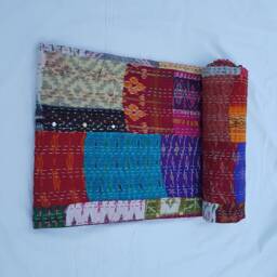 New Patola Printed Patchwork Pattern Kantha Blanket Gudri Bedspread Twin Size Quilt 90x60 - thumbnail 3