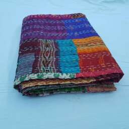 New Patola Printed Patchwork Pattern Kantha Blanket Gudri Bedspread Twin Size Quilt 90x60 - thumbnail 2