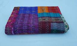 New Patola Printed Patchwork Pattern Kantha Blanket Gudri Bedspread Twin Size Quilt 90x60 - thumbnail 1