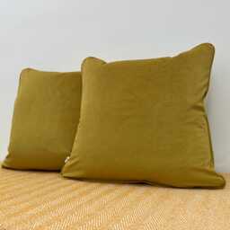 Handmade Mustard Velvet Cushion Modern Throw Pillow, Piped Edge, Feather Insert Included - thumbnail 2