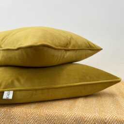 Handmade Mustard Velvet Cushion Modern Throw Pillow, Piped Edge, Feather Insert Included - thumbnail 3
