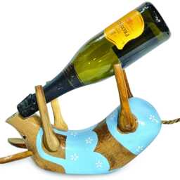 Drunken Pig Bottle Holder, Hand-Carved Bamboo Wine Holder - Random Colours - thumbnail 3