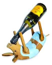 Drunken Pig Bottle Holder, Hand-Carved Bamboo Wine Holder - Random Colours - thumbnail 1