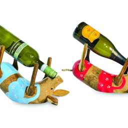 Drunken Pig Bottle Holder, Hand-Carved Bamboo Wine Holder - Random Colours - thumbnail 2