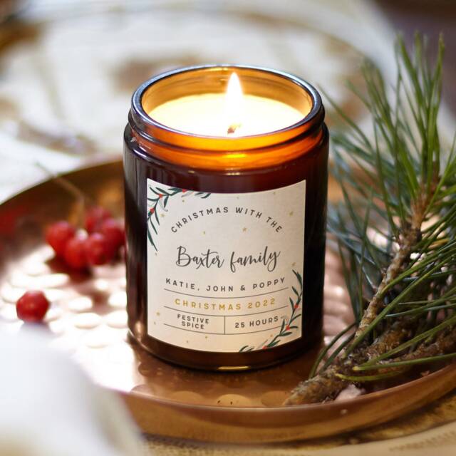 Personalised Family Christmas Candle Soy Wax Apothecary Jar, Scented Gift - image 1