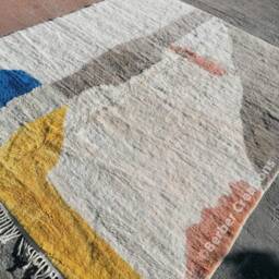 The Azure Horizon Abstract Modern Moroccan Rug, Blue & Ochre Yellow Painterly Wool Carpet, Unique Contemporary Geometric Berber Rug - thumbnail 2