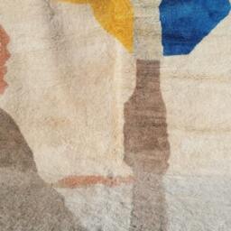 The Azure Horizon Abstract Modern Moroccan Rug, Blue & Ochre Yellow Painterly Wool Carpet, Unique Contemporary Geometric Berber Rug - thumbnail 4