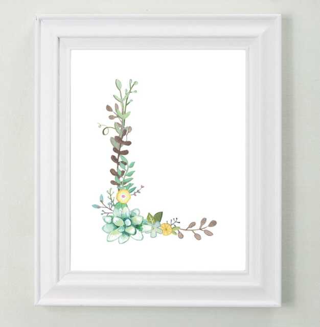 L - Floral Letter Art Print Girls Nursery Decor Decorative Botanical Initial Wall For Child Or Baby's Room Newlywed Gift - image 1