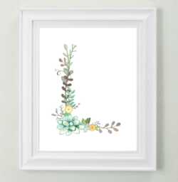 L - Floral Letter Art Print Girls Nursery Decor Decorative Botanical Initial Wall For Child Or Baby's Room Newlywed Gift