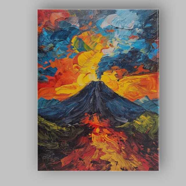 Expressive Impasto Volcano Eruption Dramatic Landscape Painting Canvas Wall Art Print Decor Picture Ready To Hang - image 1