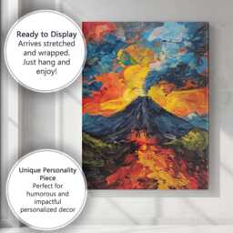 Expressive Impasto Volcano Eruption Dramatic Landscape Painting Canvas Wall Art Print Decor Picture Ready To Hang - thumbnail 3