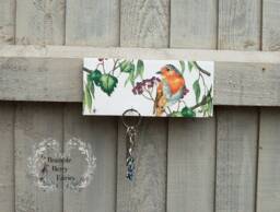 Beautiful Bird Robin Green Leaves Key Hook Rack, Necklace Jewellery Hanger Organiser, Tea Towel Holder, Kitchen Wall Organiser - thumbnail 1