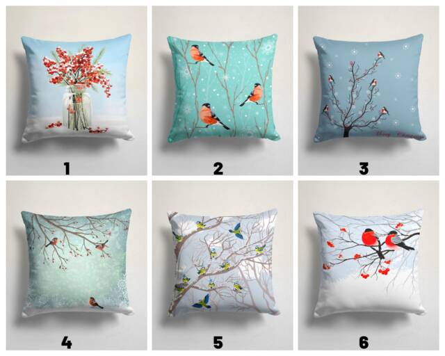 Floral Christmas Pillow Cover/Christmas Cushion Cover/Winter Tree Birds Case/Christmas Gift/Farmhouse Decor/Housewarming Gift - image 1