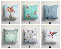 Floral Christmas Pillow Cover/Christmas Cushion Cover/Winter Tree Birds Case/Christmas Gift/Farmhouse Decor/Housewarming Gift