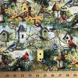 Cardinal Bluebird Birdhouse Curtain Valance, Garden Bird Watcher Kitchen Bedroom Window Decor, Songbird Nature Floral Print - thumbnail 4