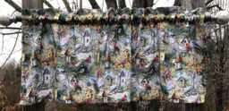 Cardinal Bluebird Birdhouse Curtain Valance, Garden Bird Watcher Kitchen Bedroom Window Decor, Songbird Nature Floral Print - thumbnail 1