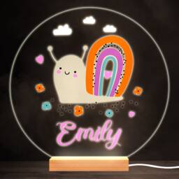 Cute Rainbow Snail Colourful Round Personalised Gift Led Lamp Night Light - Bedroom