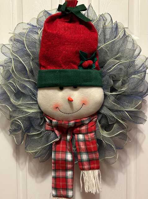 Christmas Wreath-Snowman Wreath-Mesh Wreath-Deco Mesh Wreath-Metallic - image 1