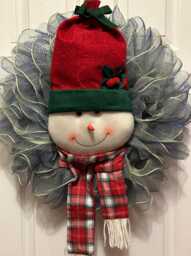 Christmas Wreath-Snowman Wreath-Mesh Wreath-Deco Mesh Wreath-Metallic - thumbnail 1