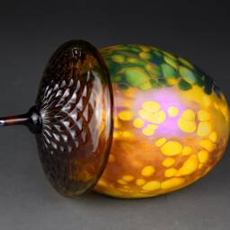 Hand Blown Glass Sculpted Acorn in Sky Blue, Green, Brown & Orange - thumbnail 2