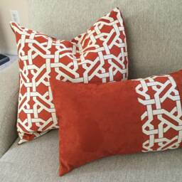Colorblock Pillow Cover, Persimmon Faux Suede Lumbar Color Block Print, Rust Cover, Terracotta Cover, Designer - thumbnail 3