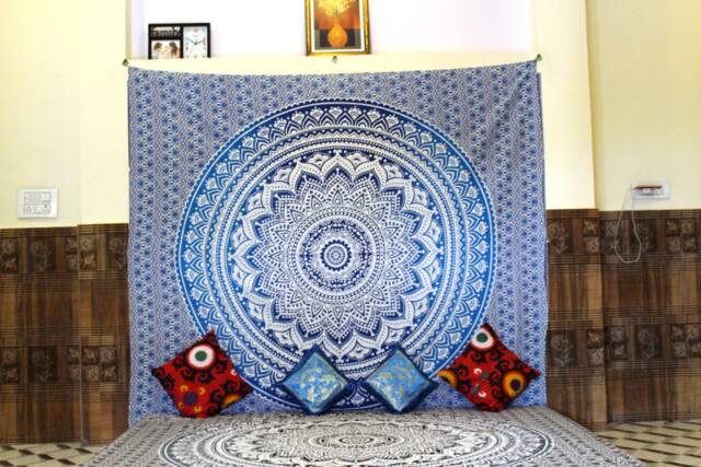 Blue Ombre Mandala Tapestry Bohemian Cotton Wall Hanging - image 1