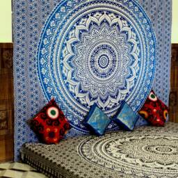Blue Ombre Mandala Tapestry Bohemian Cotton Wall Hanging - thumbnail 2