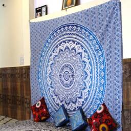 Blue Ombre Mandala Tapestry Bohemian Cotton Wall Hanging - thumbnail 3