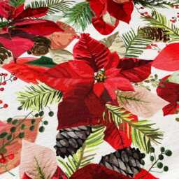 Red Poinsettia Chenille Cushion Cover, Double Sided Floral Pillow - thumbnail 2