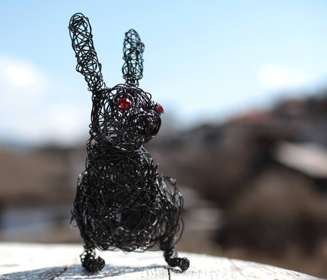 Bunny Figurine, Sculpture, Rabbit Figure, New Home Gift, Recycled Art, Sculpture Animal, Glass Beads Wire Animal Figurine - image 1