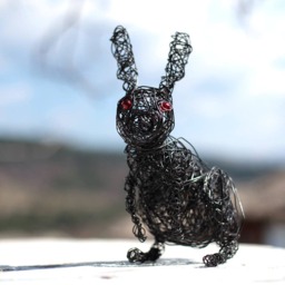 Bunny Figurine, Sculpture, Rabbit Figure, New Home Gift, Recycled Art, Sculpture Animal, Glass Beads Wire Animal Figurine - thumbnail 4