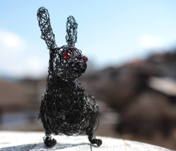 Bunny Figurine, Sculpture, Rabbit Figure, New Home Gift, Recycled Art, Sculpture Animal, Glass Beads Wire Animal Figurine - thumbnail 1