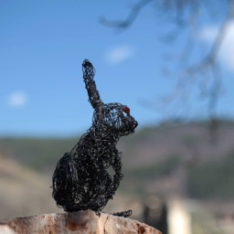 Bunny Figurine, Sculpture, Rabbit Figure, New Home Gift, Recycled Art, Sculpture Animal, Glass Beads Wire Animal Figurine - thumbnail 2