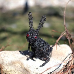 Bunny Figurine, Sculpture, Rabbit Figure, New Home Gift, Recycled Art, Sculpture Animal, Glass Beads Wire Animal Figurine - thumbnail 3