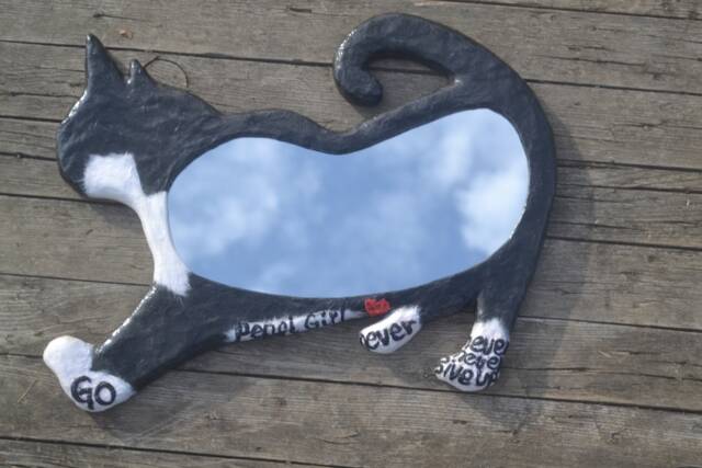 Go Pepsi Girl Never Give Up, Ready To Shipping, Silhouette Mirror, Large Wall Cat Lover Gift, Tuxedo Cats - image 1