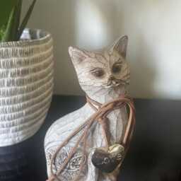 Wood Effect Cat Ornament Statue Animal Kitten Home Decoration Figurine Decor Gift - thumbnail 2