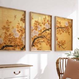 Ogata Korin Japanese Floral Art Print Set, Golden Oriental Decor - thumbnail 4