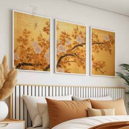 Ogata Korin Japanese Floral Art Print Set, Golden Oriental Decor - thumbnail 2