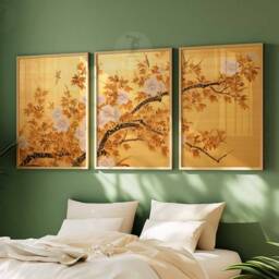 Ogata Korin Japanese Floral Art Print Set, Golden Oriental Decor - thumbnail 3