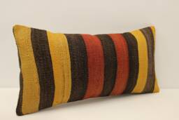 Vintage Turkish Kilim Pillow Cover, Hand-Woven Wool Lumbar Cushion - 10x20 In