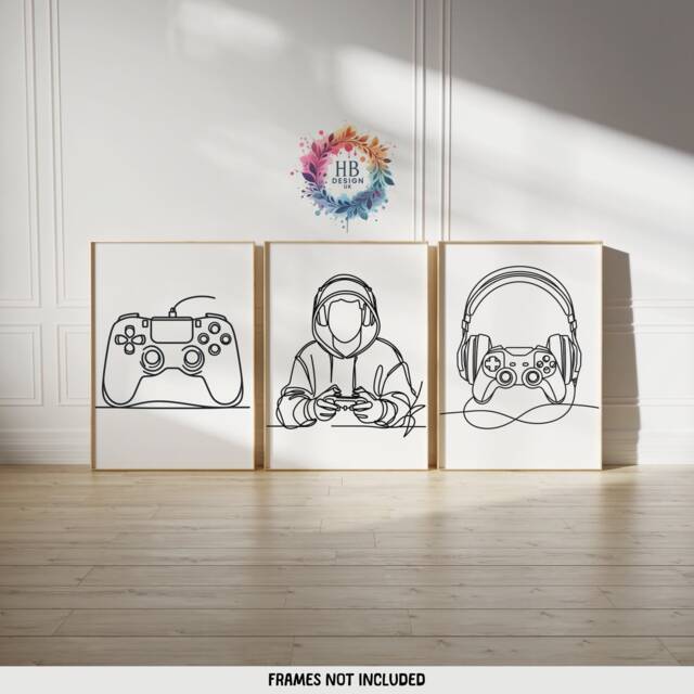 Minimalist Gaming Print Set - 3 Gamer Posters - Boys Bedroom Decor Gift Artwork Girls Room Kids Video Game Wall Art - image 1