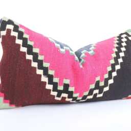 Vintage Turkish Kilim Pillow Orange Striped Wool Lumbar Cover - 12x24 - thumbnail 3