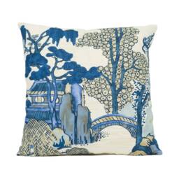 Thibaut - Asian Scenic Blue & Beige Chic Chinoiserie Inspired Cushion Cover Handmade Throw Pillow Designer Home D??cor - thumbnail 2