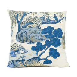 Thibaut - Asian Scenic Blue & Beige Chic Chinoiserie Inspired Cushion Cover Handmade Throw Pillow Designer Home D??cor - thumbnail 3