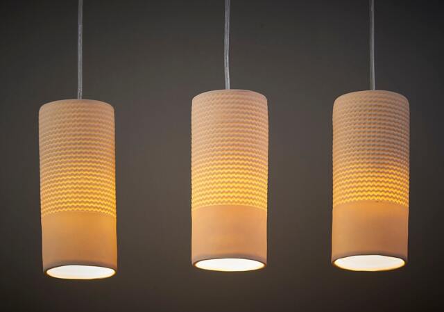 3 White Porcelain Cylinder Pendant Lights Handmade Modern Textured Kitchen Island Lighting - image 1
