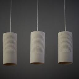 3 White Porcelain Cylinder Pendant Lights Handmade Modern Textured Kitchen Island Lighting - thumbnail 3