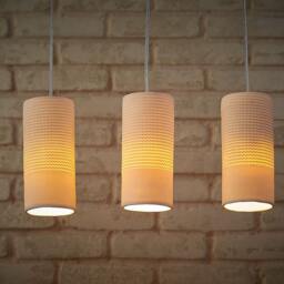 3 White Porcelain Cylinder Pendant Lights Handmade Modern Textured Kitchen Island Lighting - thumbnail 2