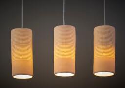 3 White Porcelain Cylinder Pendant Lights Handmade Modern Textured Kitchen Island Lighting - thumbnail 1