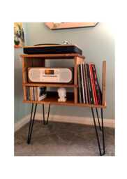Record Player Stand Handcrafted Turntable Cabinet With Vinyl Storage, Holder Minimalist Design Customised Sizes/ Colours - thumbnail 1