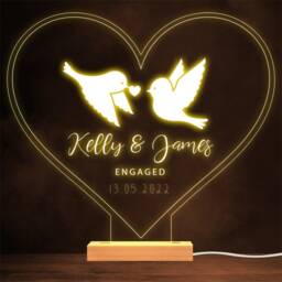 Two Love Birds Engagement Heart Personalised Gift Warm Lamp Night Light - thumbnail 1